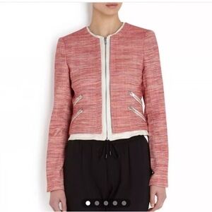 Parker Tweed Blazer Moto Jacket Leather Trim Zippers Size M